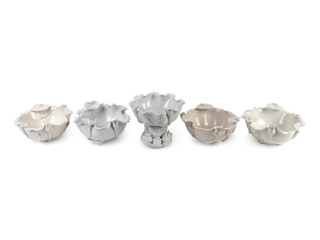 Five Chinese Blanc de Chine Porcelain Lotus Bowls (1 of 2)