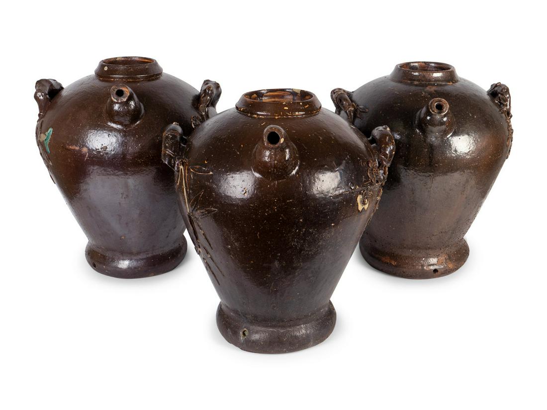 Three Chinese Brown-Glazed Pottery Water Jugs (1 of 2)