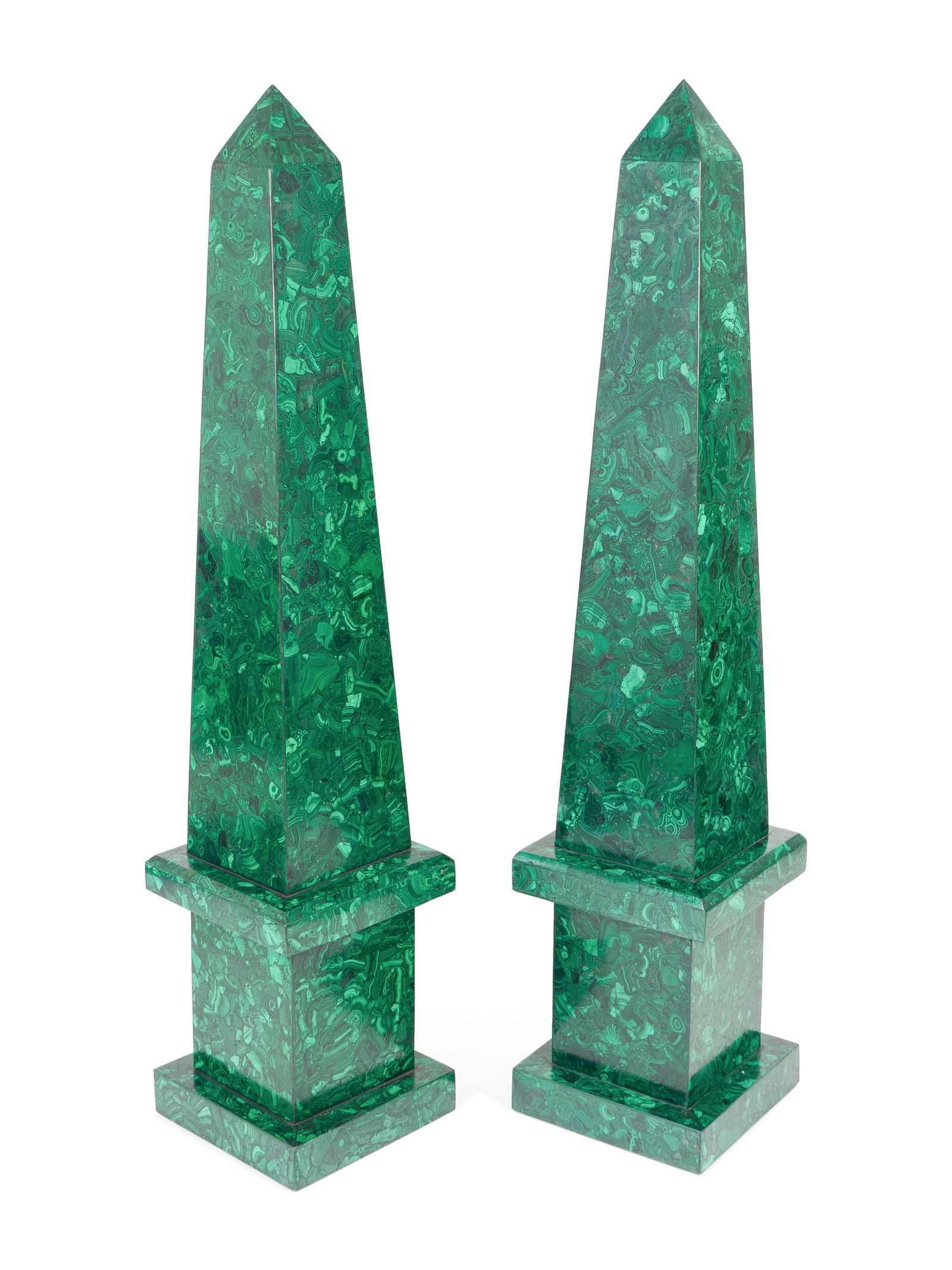 A Pair of Monumental Malachite Veneered Obelisks (1 of 1)