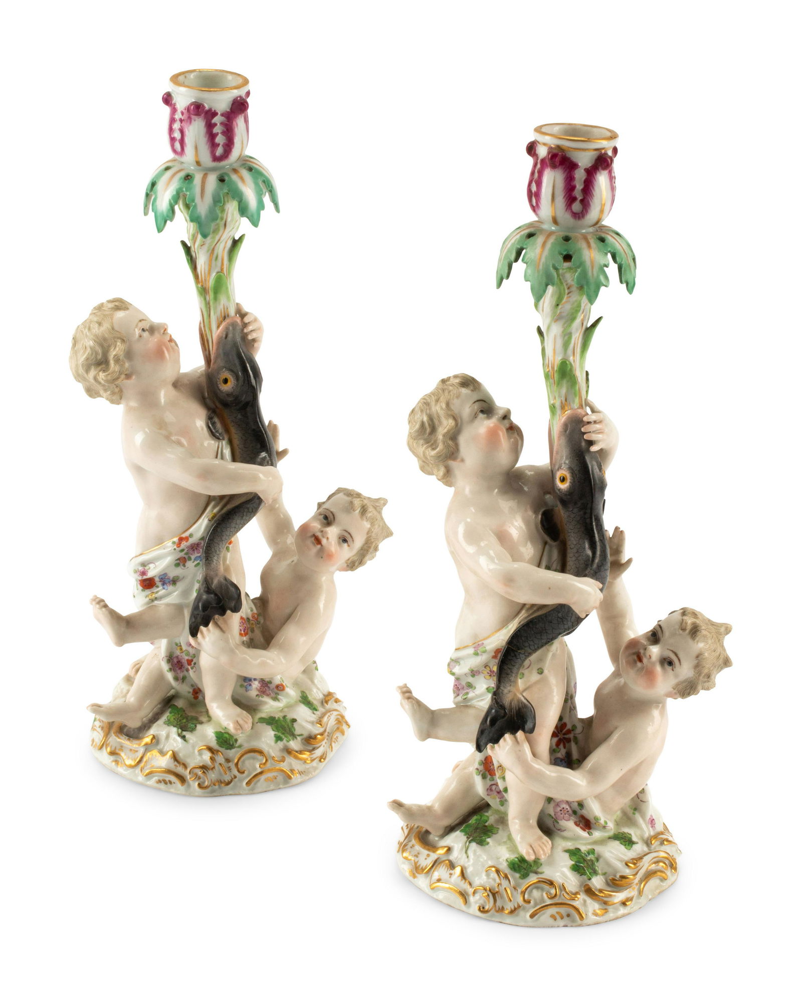 A Pair of Meissen Porcelain Figural Candlesticks (1 of 3)