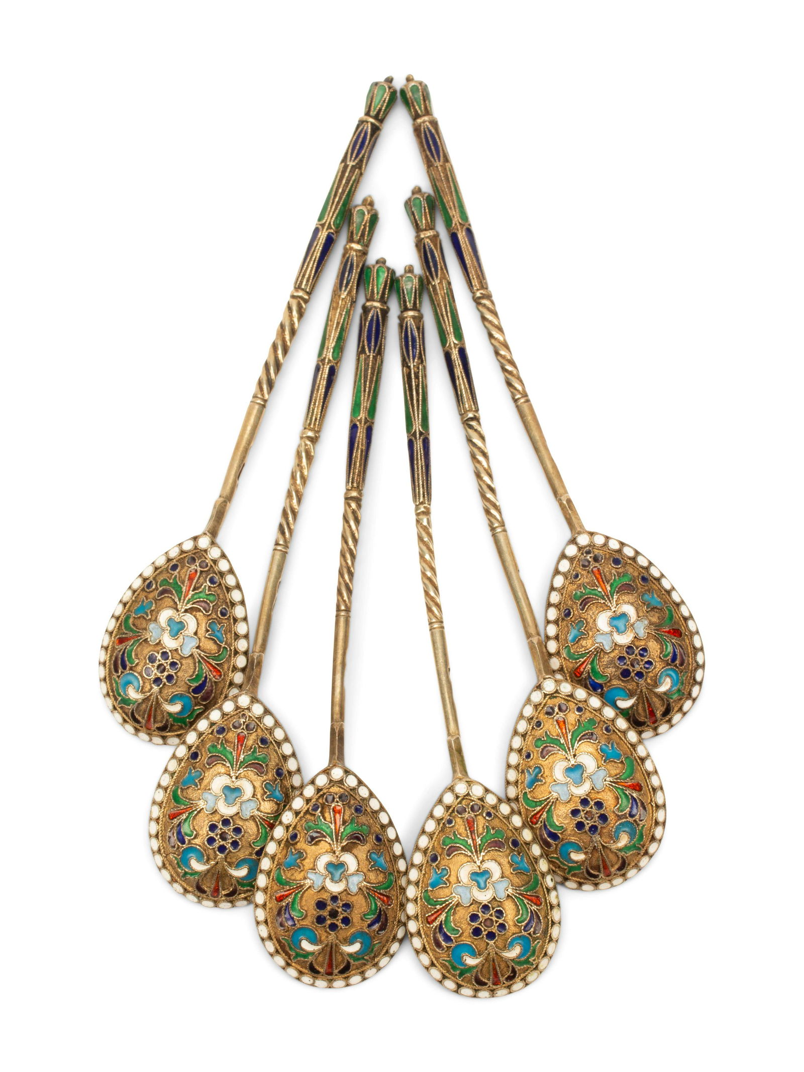 A Cased Set of Six Enameled Silver Spoons (1 of 3)