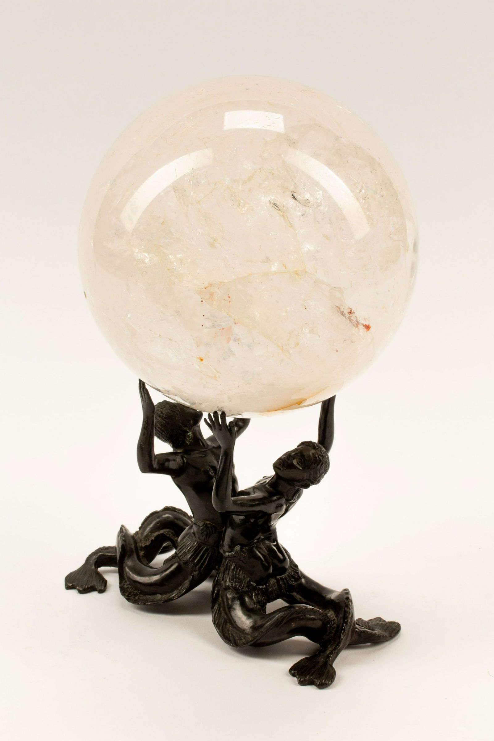 A Rock Crystal Spherical Ornament on a Patinated Bronze (1 of 3)