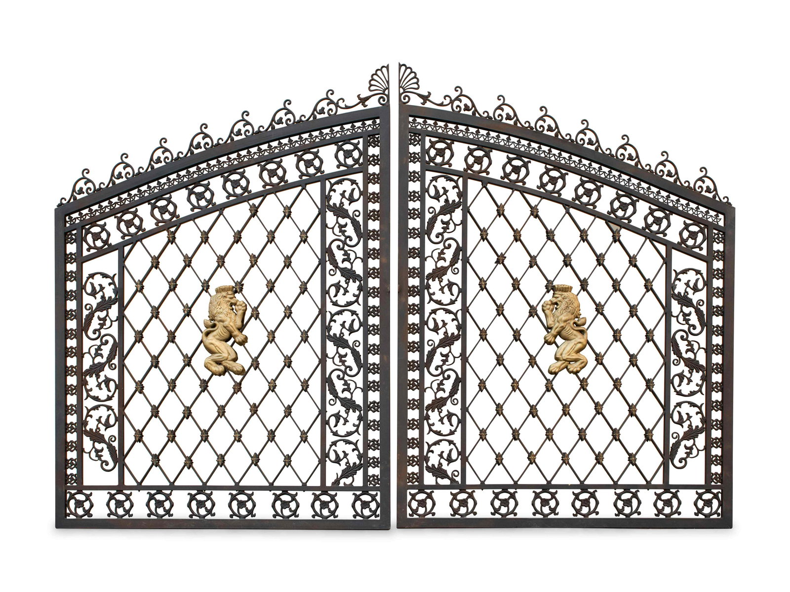 A Pair of Gates with Gilt Rampant Lion Ornaments (1 of 3)