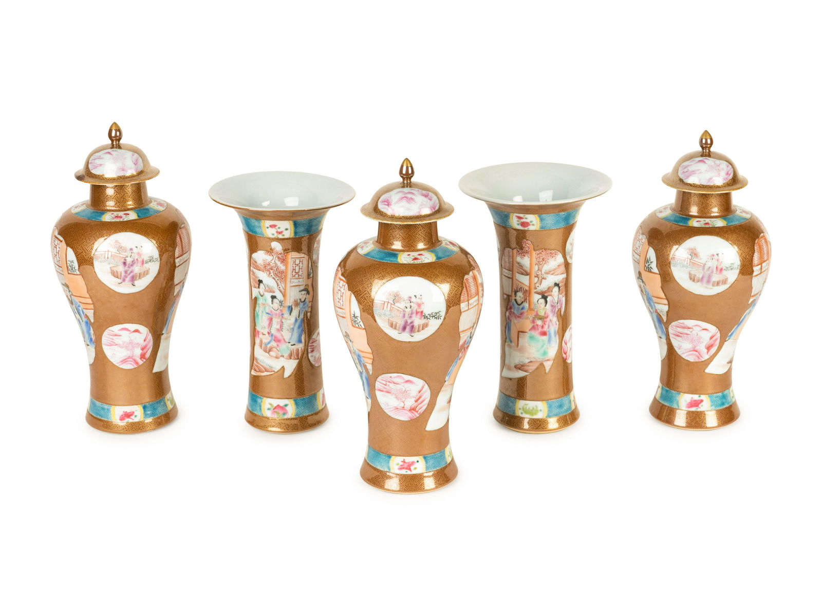 A Chinese Polychrome Enameled Porcelain Five-Piece (1 of 1)