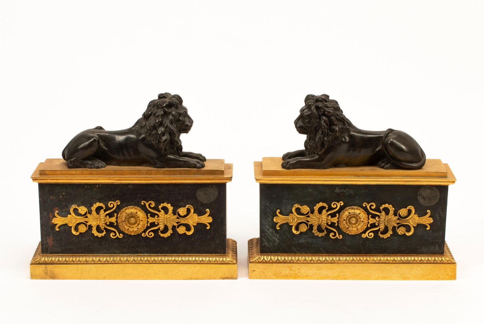 A Pair of French Bronze Lion Chenets (1 of 3)