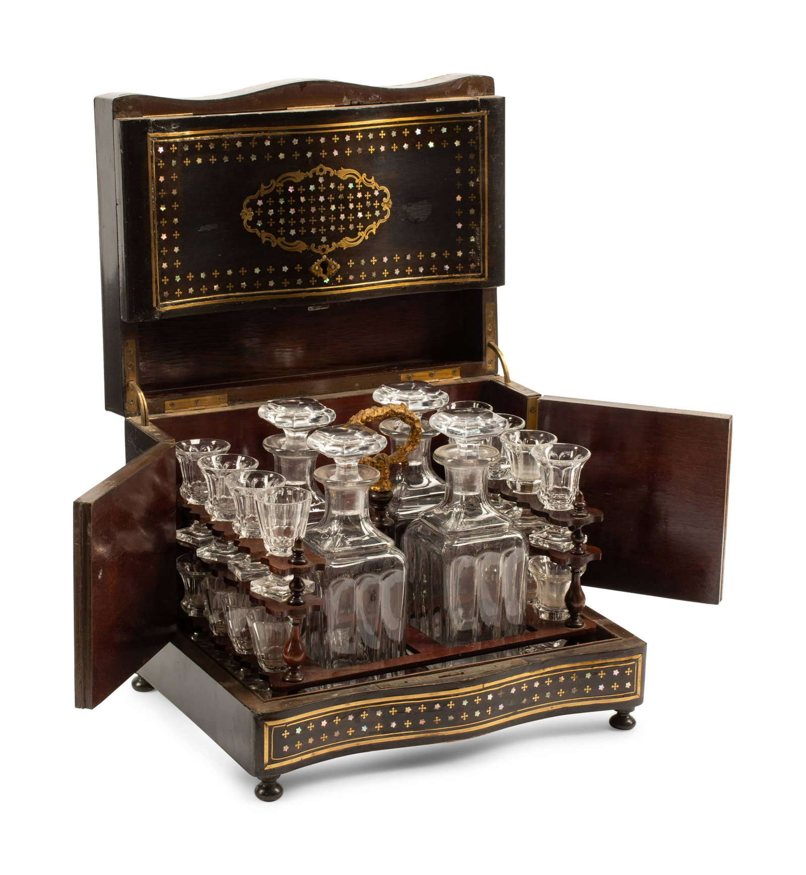 A Napoleon III Marquetry Cave a Liqueur: A Napoleon III Marquetry Cave a Liqueur Circa 1870 Height 10 1/2 x width 13 x depth 10 inches.