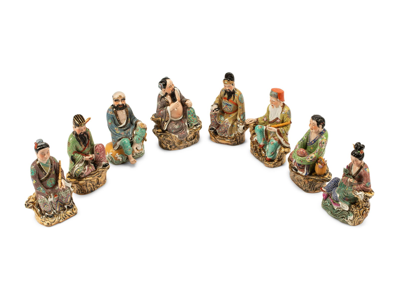 A Set of Eight Chinese Enameled Porcelain Figures of (1 of 3)