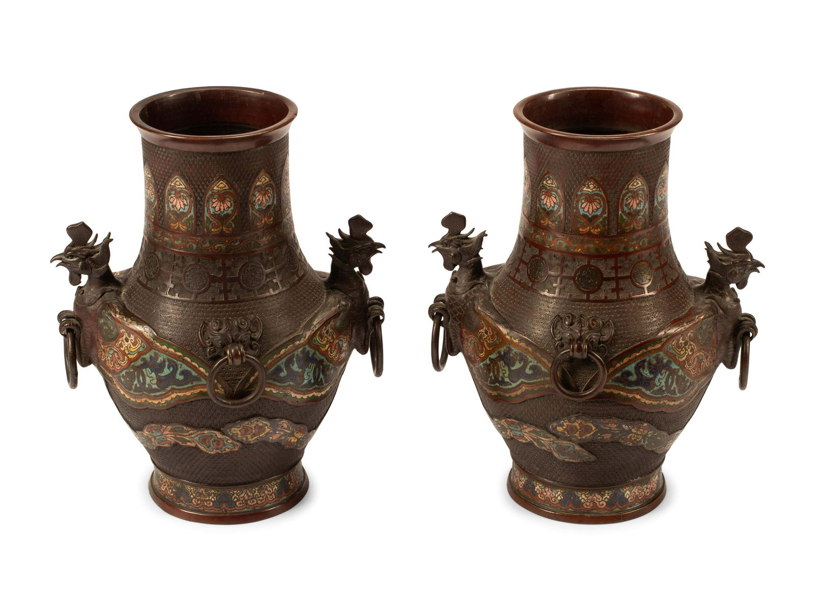 A Pair of Chinese Bronze and Champlevé Vases (1 of 1)