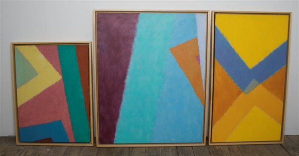 A Group of Three Abstract Paintings, Height of tall: A Group of Three Abstract Paintings, each oil on canvas. Height of tallest 42 1/8 x width 34 1/4 inches. Property from the Estate of Mr. Gerald Arpino, Chicago, Illinois