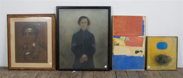 A Framed Pastel of a Civil War Sergeant, Height of: A Framed Pastel of a Civil War Sergeant, together with a pastel of a man, together with two other works. Height of first 27 3/4 x width 23 inches. Property from the Estate of Mr. Gerald Arpino, Chicag