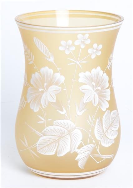 An English Glass Vase, Height 6 1/2 inches.: An English Glass Vase, of waisted form, decorated with flowers. Height 6 1/2 inches. Property from the Estate of Mr. Harland W. Huston, Jr., Salisbury, Maryland