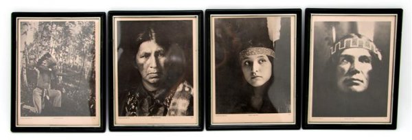 A Collection of Decorative Works Pertaining to Nat: A Collection of Decorative Works Pertaining to Native Americans, comprising a lithograph by Jacque Day depicting three pieces of southwest pottery, along with seven framed photographs of various vinta