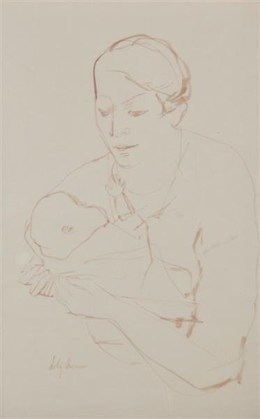 Lily Harmon, (American, b. 1913), Mother and Chil: Lily Harmon (American, b. 1913) Mother and Child ink on paper signed (lower left) 19 3/4 x 13 1/4 inches. Property from the Estate of Leon and Marian Despres, Chicago, Illinois