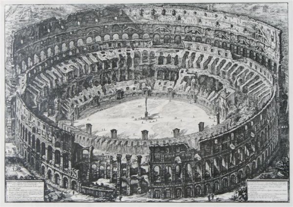 After Giovanni Battista Piranesi, (Italian, 1720-: After Giovanni Battista Piranesi (Italian, 1720-1778) Veduta dell'an fiteatro fa vio detto il colosseo lithograph 17 x 24 inches.