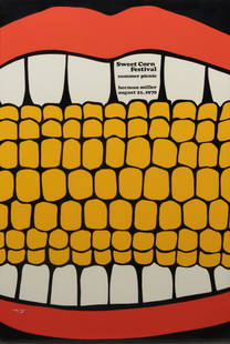 Stephen Frykholm (American, b. 1942) Sweet Corn: Stephen Frykholm (American, b. 1942) Sweet Corn Festival Summer Picnic, Herman Miller, 1970 serigraph 39 x 24 3/4 inches. Property from a Corporate Collection, Freeport, Illinois