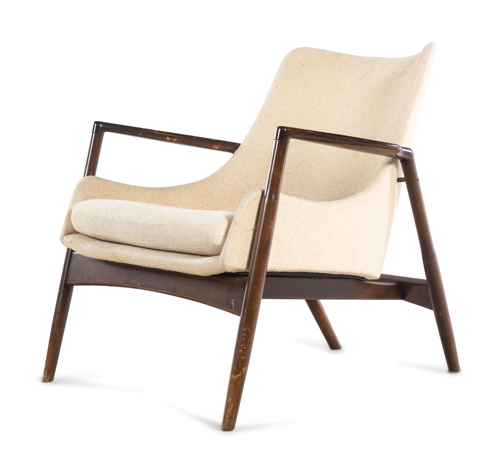 Ib Kofod-Larsen (Danish, 1921-2003) Lounge Chair,Selig,: Ib Kofod-Larsen (Danish, 1921-2003) Lounge Chair,Selig, Denmark/USA lacquered beech, upholstery unmarked H 27 x W 31 x D 29 inches.