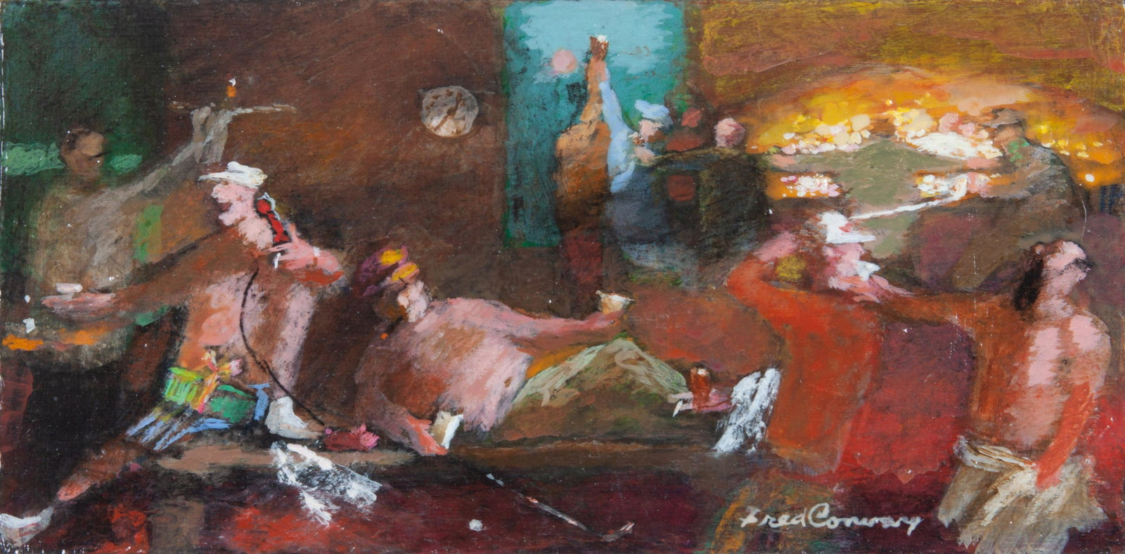 Frederick Conway (American, 1900-1973) 19 Hole: Frederick Conway (American, 1900-1973) 19 Hole acrylic on board signed (lower right) 4 x 8 inches. Note to the buyer: This work is currently being stored at the Hindman St. Louis office. The shipment 