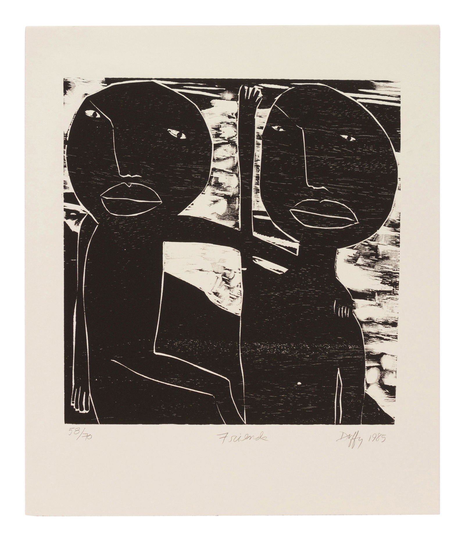 Michael Duffy (American, 20th Century) Friends, 1985: Michael Duffy (American, 20th Century) Friends, 1985 lithograph signed, dated, titled and numbered 58/70 in pencil 20 1/4 x 17 1/4 inches Property from the Ginny L. Williams Collection, Denver, Colora