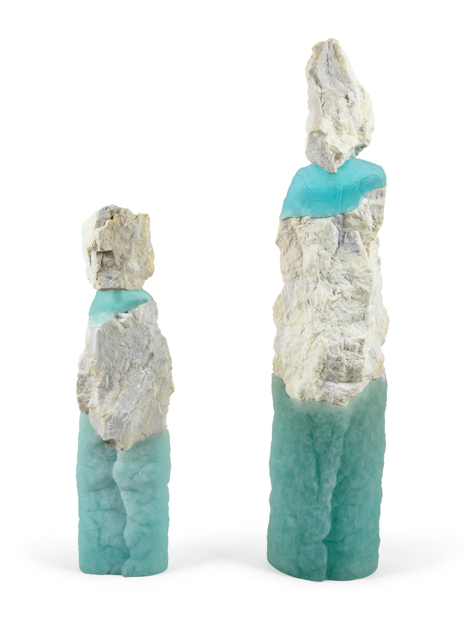 Thomas Scoon (American, b. 1961) Companion 1 and Figure: Thomas Scoon (American, b. 1961) Companion 1 and Figure 1, 1996 cast glass, granite H 58 x W 12 x D10 inches. Property from the Estate of Leslie "Mitzi" S. Magin sold to Benefit the Following Four Nap