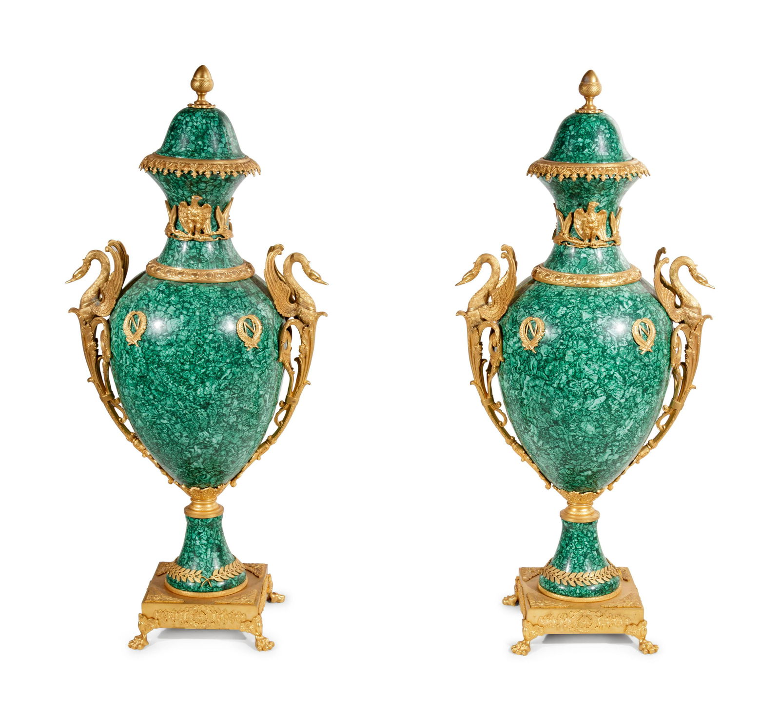 A Pair of Empire Style Gilt Bronze Mounted Malachite (1 of 5)