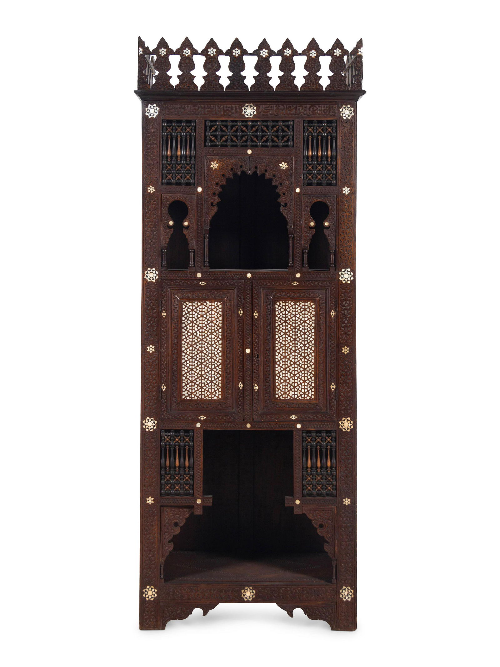 A Syrian Carved and Mother-of-Pearl Inlaid Cabinet (1 of 3)