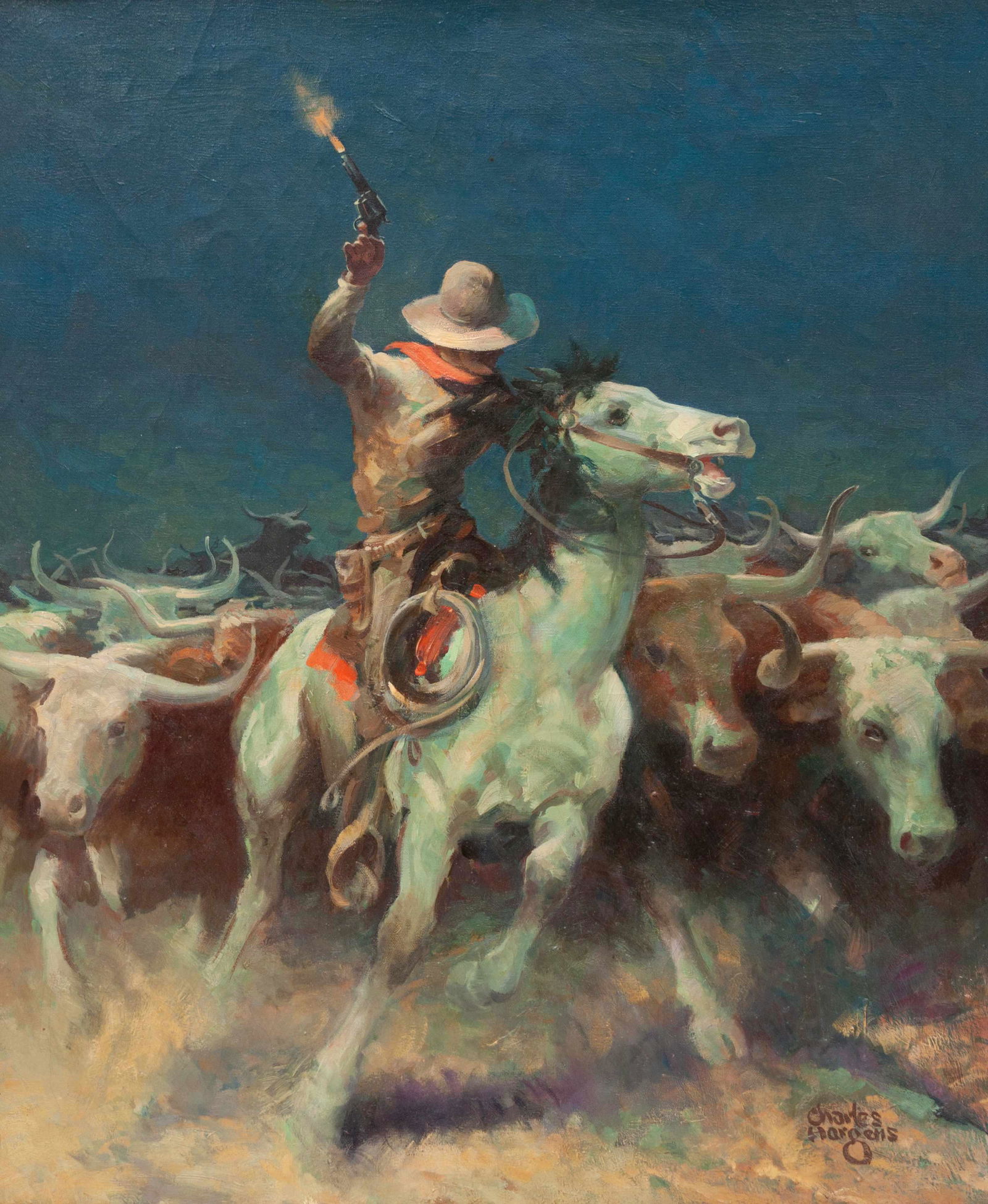 Charles Hargens (American, 1893-1997) Cowboy Shooting (1 of 3)