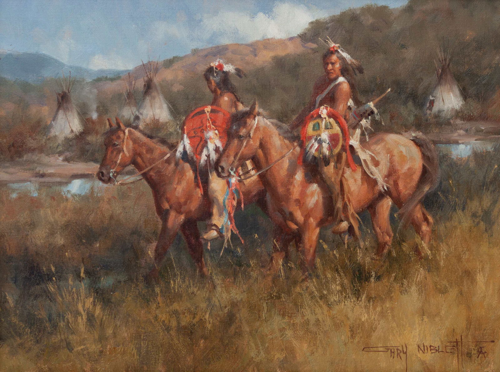 Gary Niblett (American, b. 1943) Beaver Creek: Gary Niblett (American, b. 1943) Beaver Creek Encampment oil on canvas signed Gary Niblett (lower right) 12 x 16 inches Property from the Collection of Del Pelton, Scottsdale, Arizona