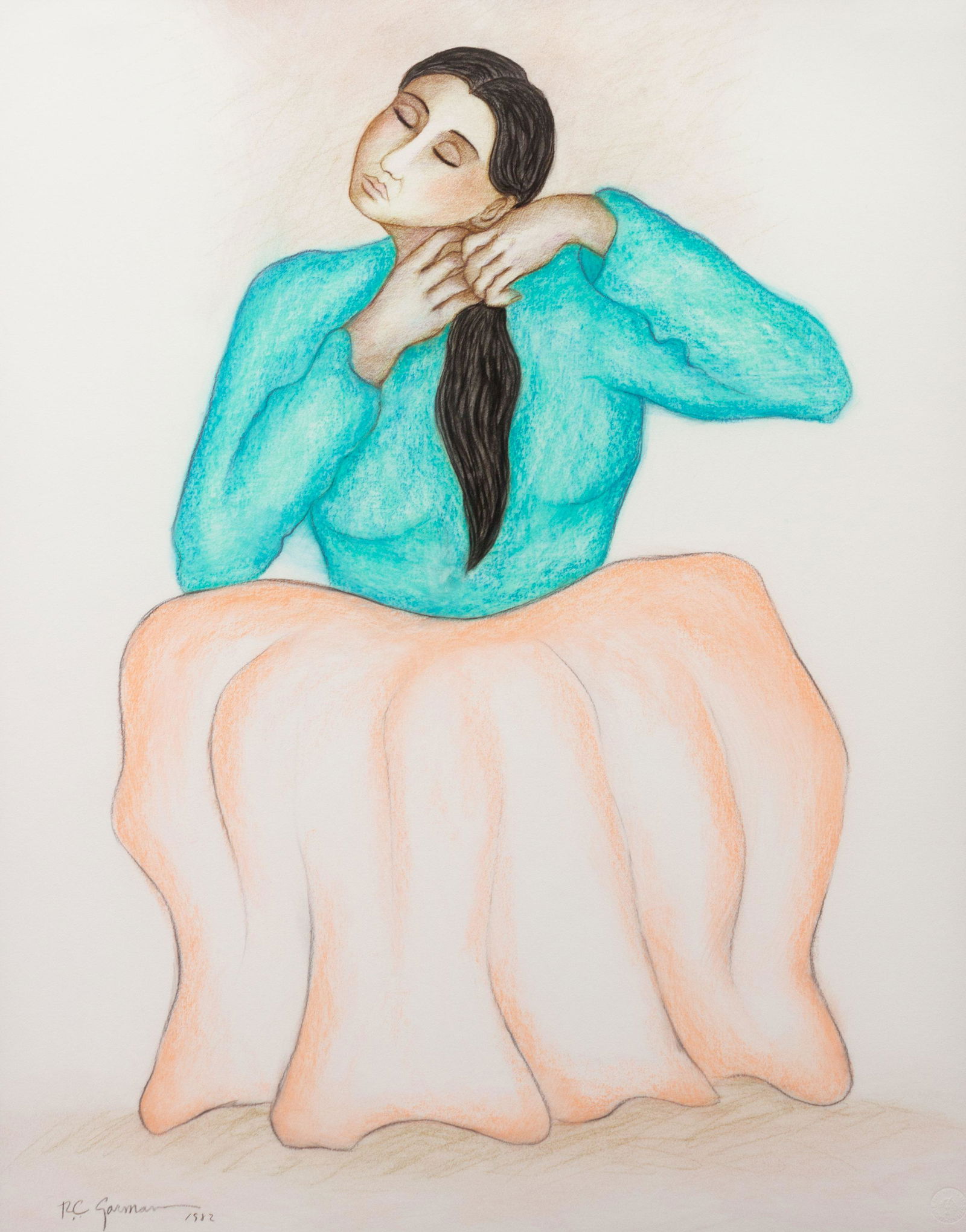 R.C. Gorman (Dine, 1932-2005) Seated Woman Braiding her (1 of 3)