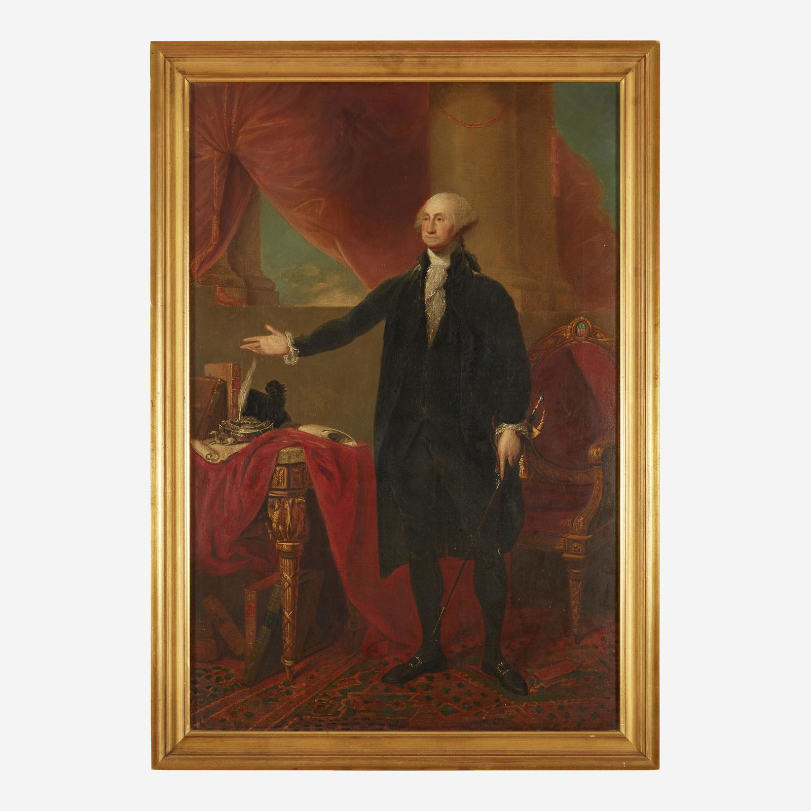 After Gilbert Stuart (1755-1828) The Landsdowne: After Gilbert Stuart (1755-1828) The Landsdowne Portrait of George Washington (1732-1799) Bearing old exhibition label verso, inscribed and dated "Walters Art Gallery/ Loan 11.1944," and gallery label