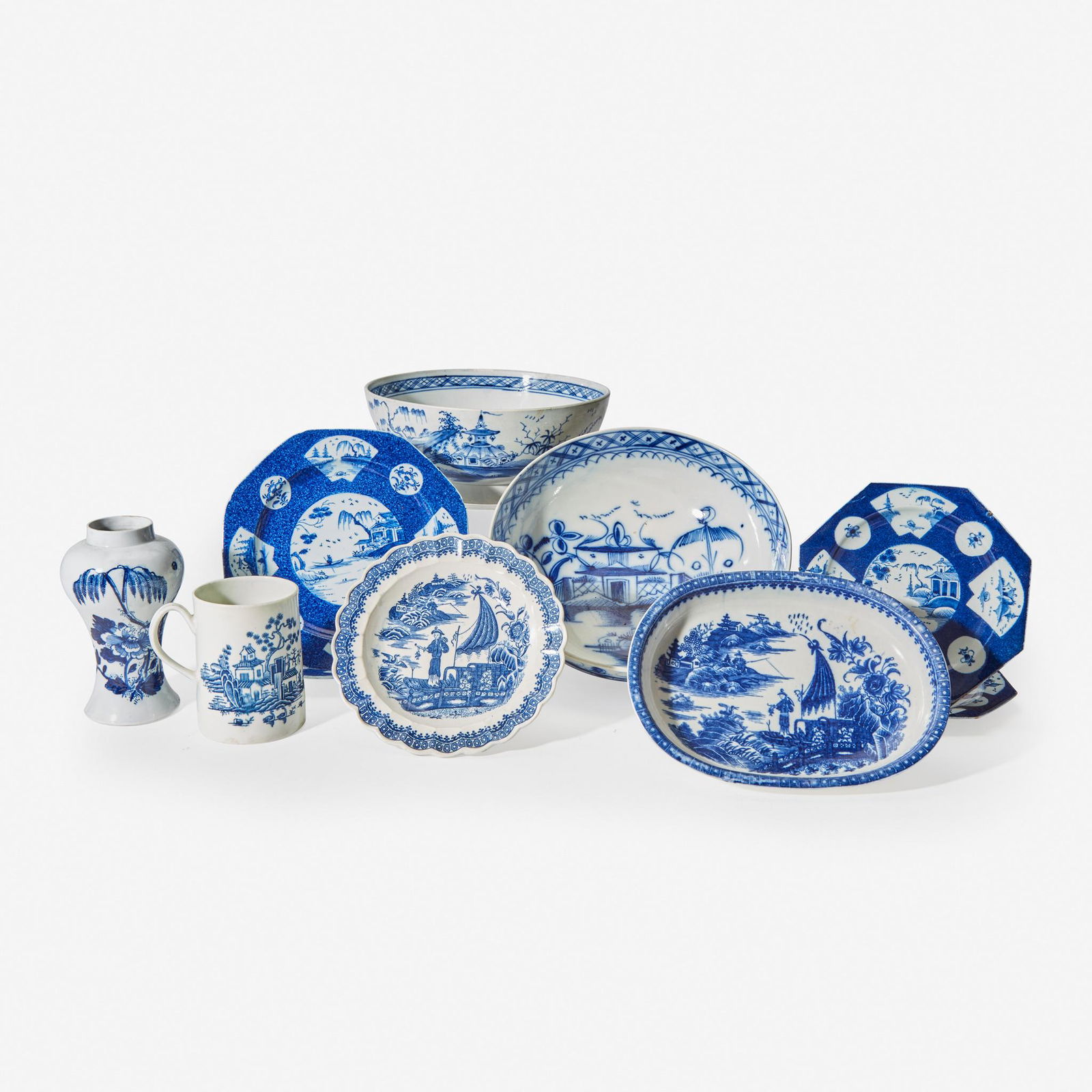 A group of ten English soft paste porcelain blue and (1 of 1)
