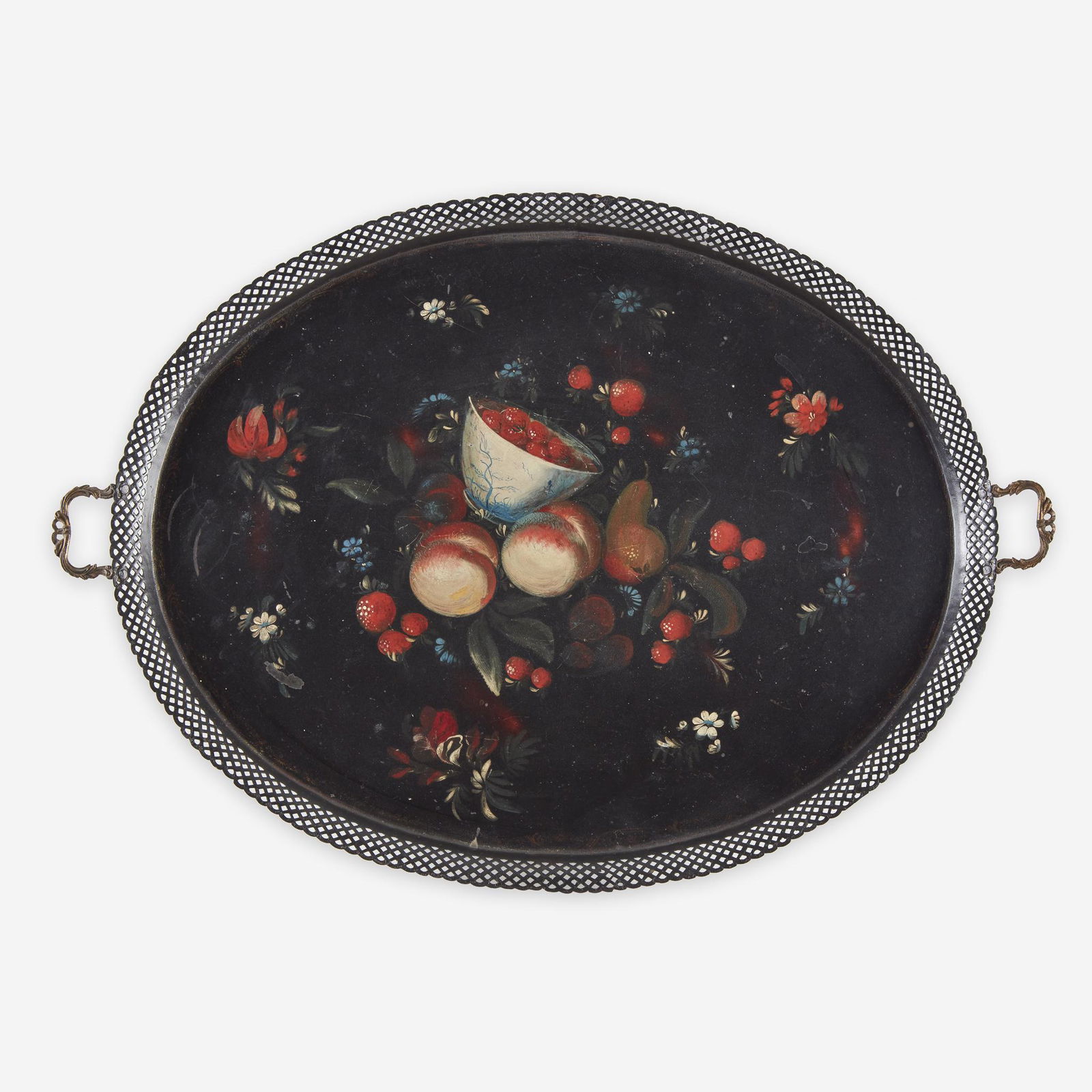 A toleware tray on later mahogany stand 19th century (1 of 2)