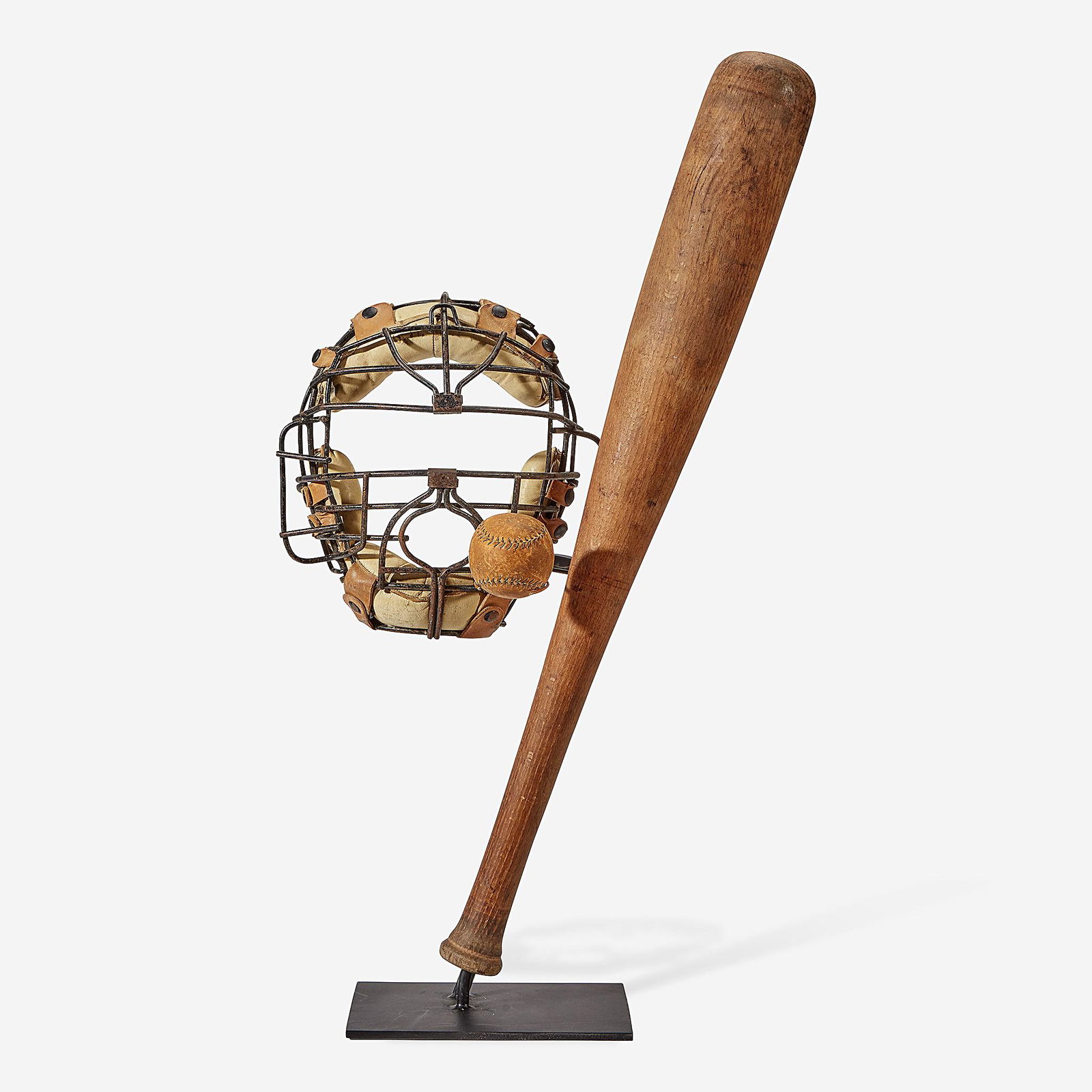 A baseball assemblage: catcher's mask, bat and ball (1 of 1)