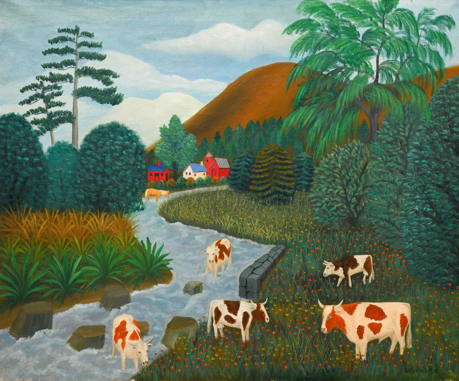 Lawrence Lebduska (American, 1894-1966) Cows Grazing (1 of 4)
