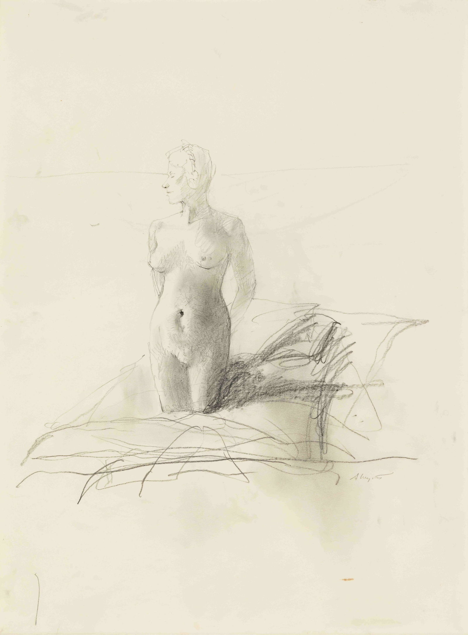 Andrew Wyeth (American, 1917-2009) On Her Knees Study, (1 of 5)