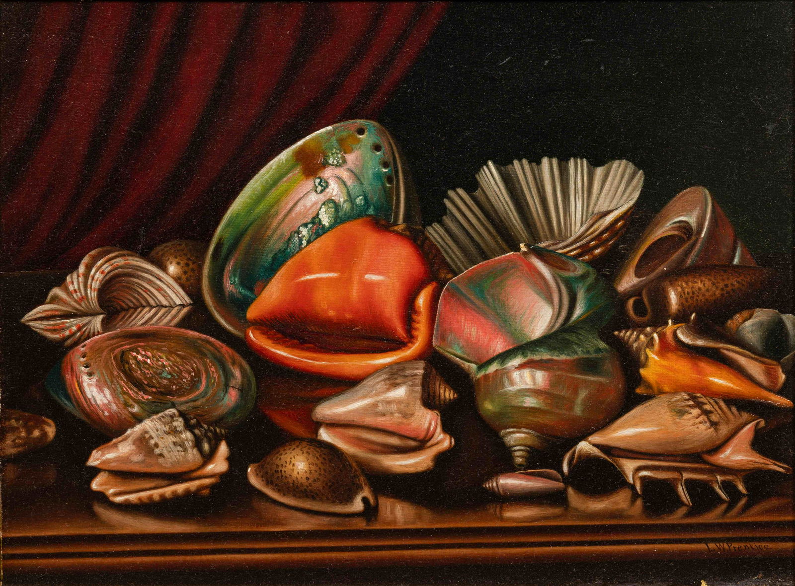 Levi Wells Prentice (American, 1851-1935) Still Life: Levi Wells Prentice (American, 1851-1935) Still Life with Seashells, c. 1892 oil on canvas signed L.W. Prentice (lower right); signed (verso) 12 x 16 inches. Provenance: Glenn Peck, New York Robert M.
