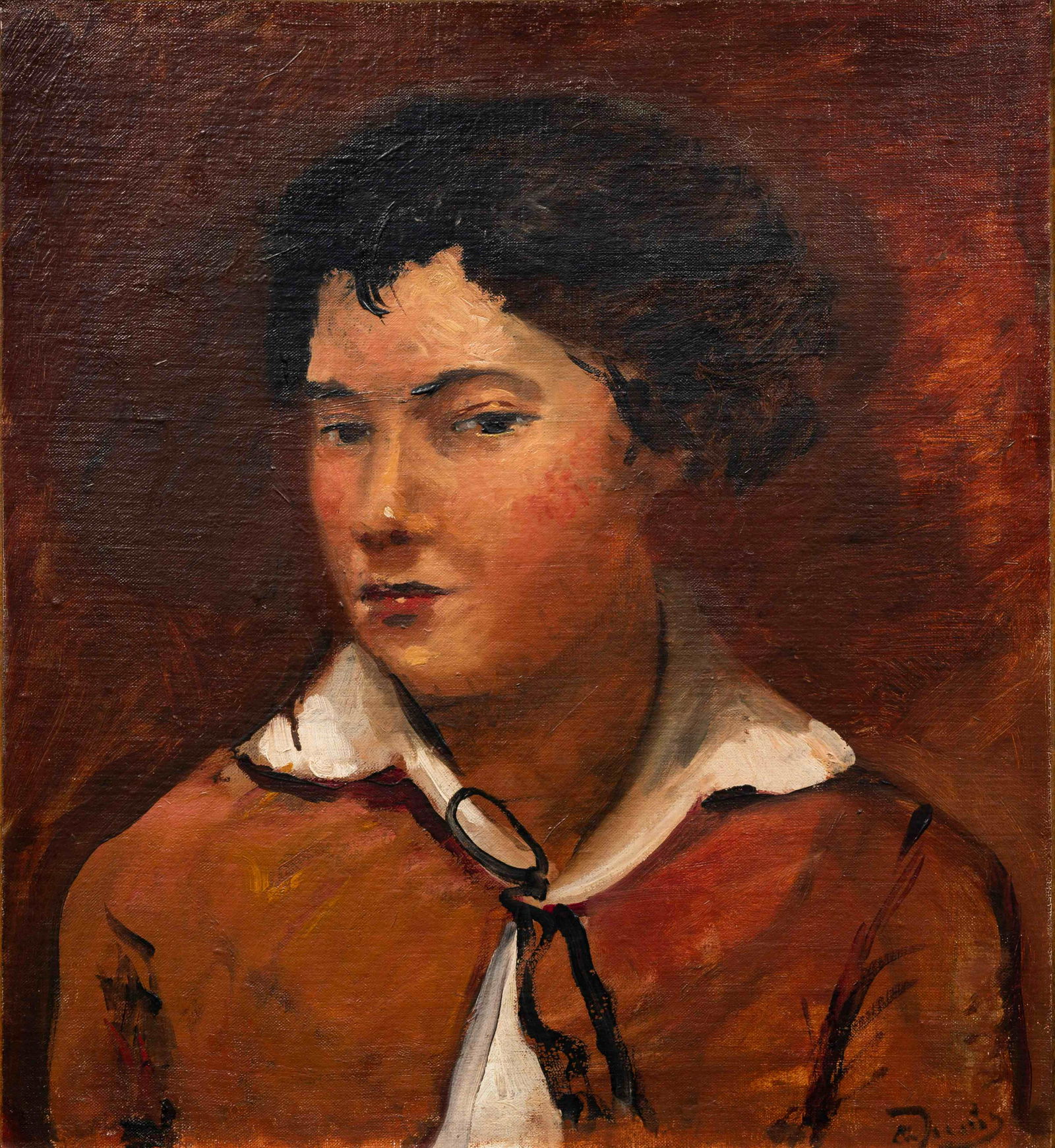 Andre Derain (French, 1880-1954) Buste de jeune garcon: Andre Derain (French, 1880-1954) Buste de jeune garcon a la veste rouge, c. 1924-25 oil on canvas signed Derain (lower right) 16 ¼ x 14 ¾ inches. Provenance: Alex Reid & Lefevre, Ltd., Londo