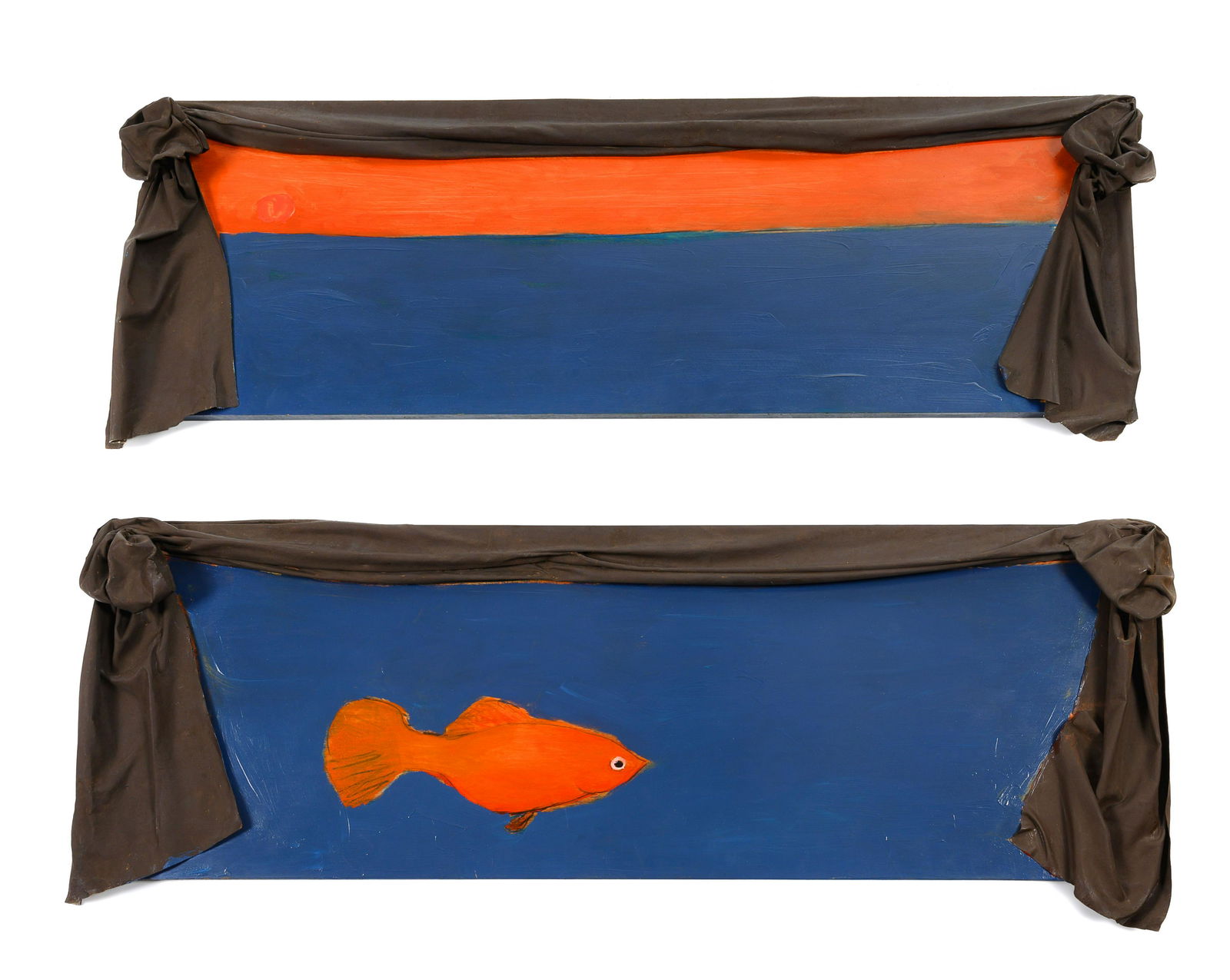 Ree Morton (American, 1936-1977) Regional Piece, 1976: Ree Morton (American, 1936-1977) Regional Piece, 1976 (diptych) oil on wood with celastic Each: 20 x 40 inches. Provenance: Droll/Kolbert Gallery, New York Obelisk Gallery, Boston. Massachusetts Acqui