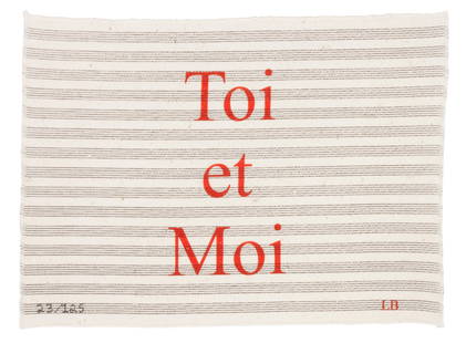 Louise Bourgeois (French/American, 1911-2010) Toi et: Louise Bourgeois (French/American, 1911-2010) Toi et Moi, 2006 screenprint on woven fabric printed initials, numbered 23/125 7 3/4 x 10 3/4 inches. Property from the Ginny L. Williams Collection, Denv