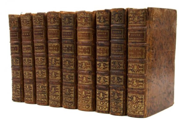BLONDEL, JACQUES-FRANCOIS. Cours d'architecture. P: BLONDEL, JACQUES-FRANCOIS Cours d'architecture, ou traite de la decoration, distribution & construction des batiments. Paris: Chez Desaint, 1771-1777. 9 vols. 8vo, full marbled calf, spines decorated 