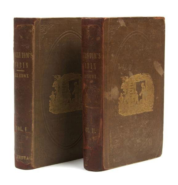 STOWE, HARRIET BEECHER. Uncle Tom's Cabin. Boston,: STOWE, HARRIET BEECHER Uncle Tom's Cabin; or, Life Among the Lowly. Boston: John P. Jewett, 1852. 2 vols. 8vo, publisher's gilt-pictorial brown blind-stamped cloth, professionally rebacked retaining m