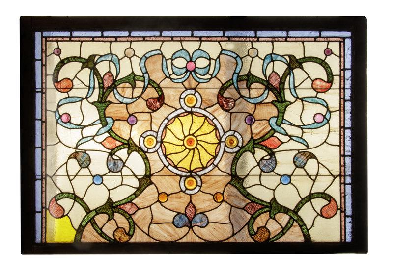A Stained, Beaded and Cut-Glass Window Panel (1 of 3)
