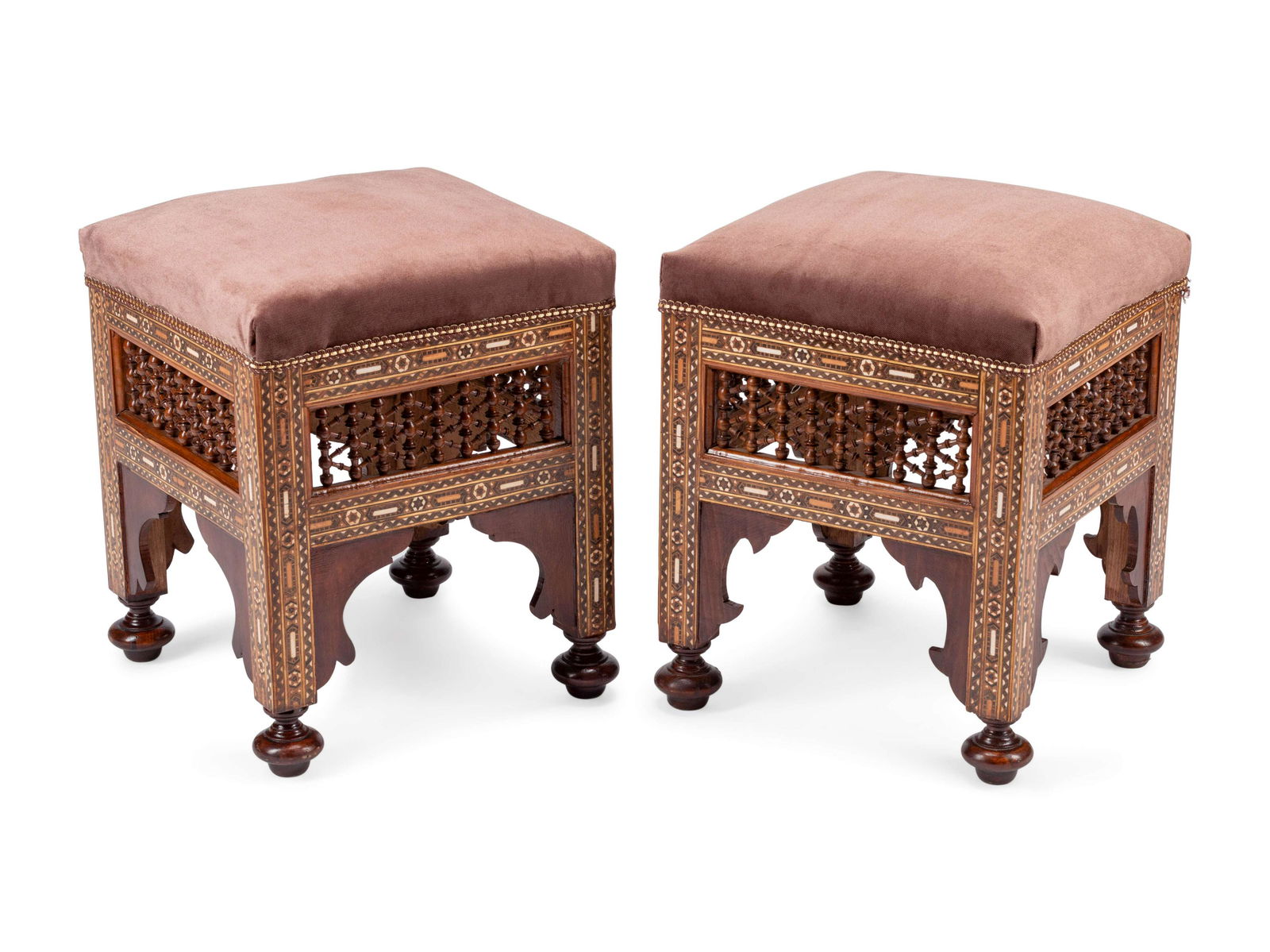 A Pair of Middle Eastern Mosaic Marquetry Stools (1 of 3)