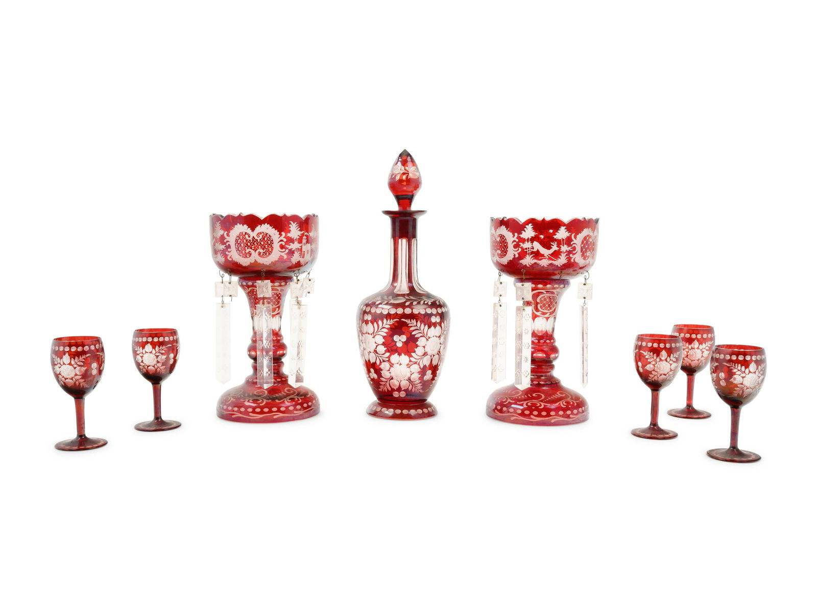 A Group of Cranberry Cut-to-Clear Glass Articles (1 of 4)