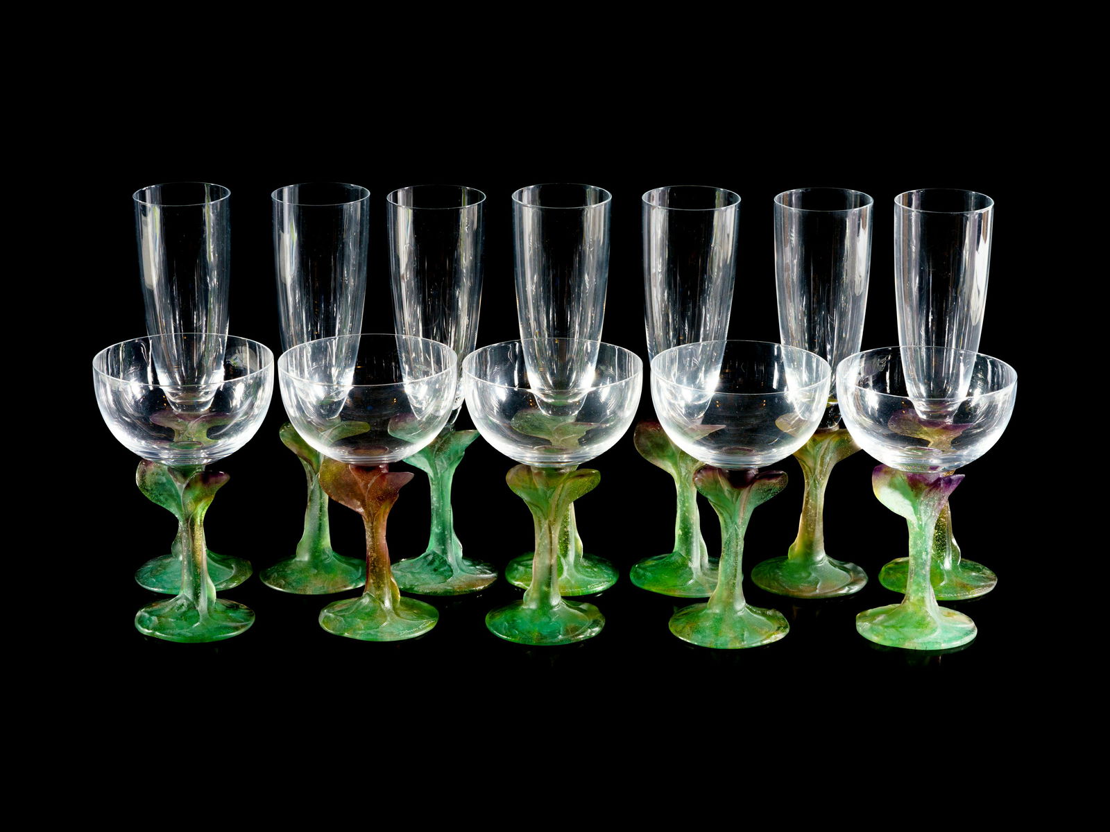 A Daum Colored Glass Stemware Champagne Service (1 of 2)