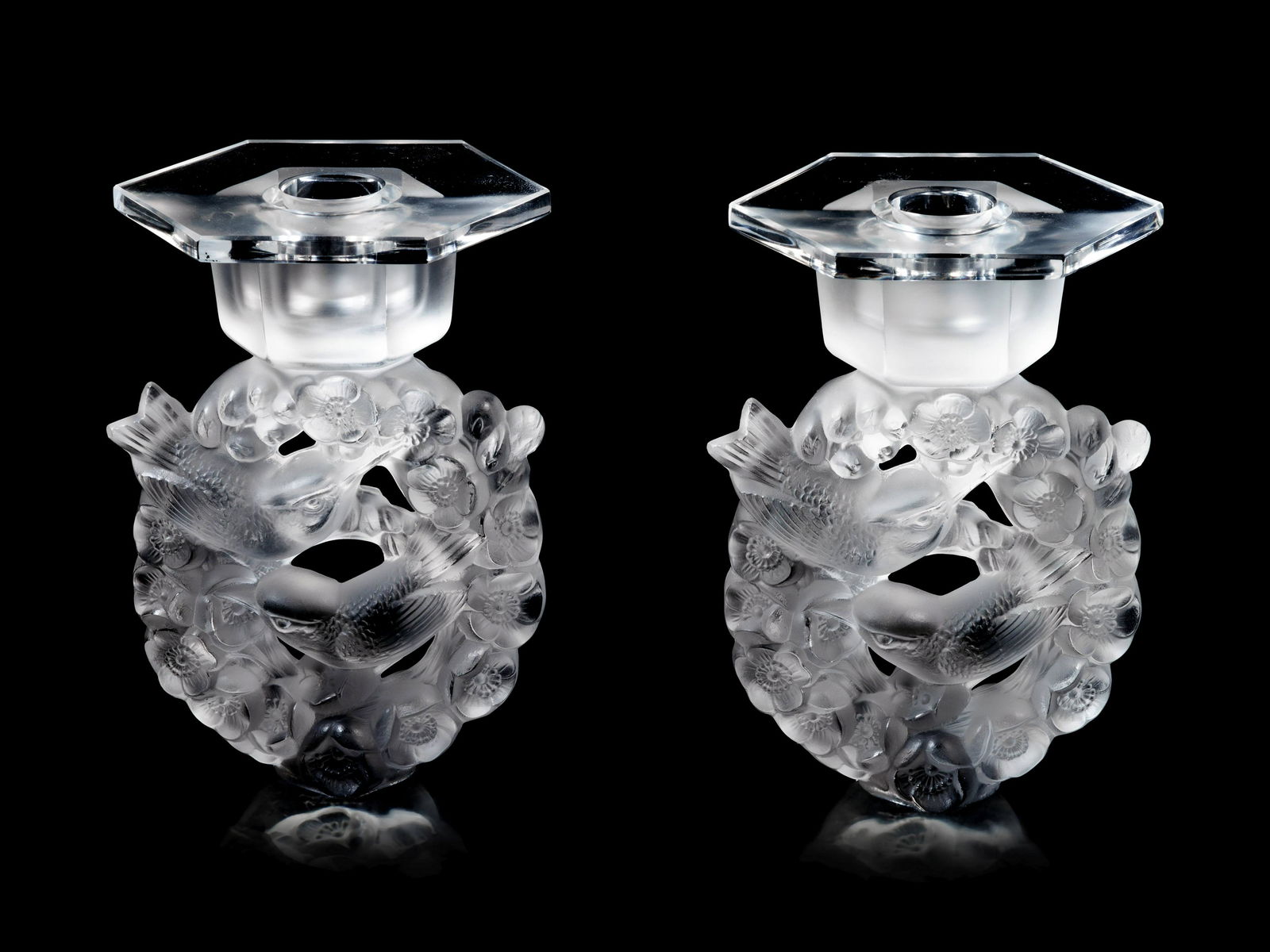 A Pair of Lalique Mesanges Candlesticks (1 of 2)