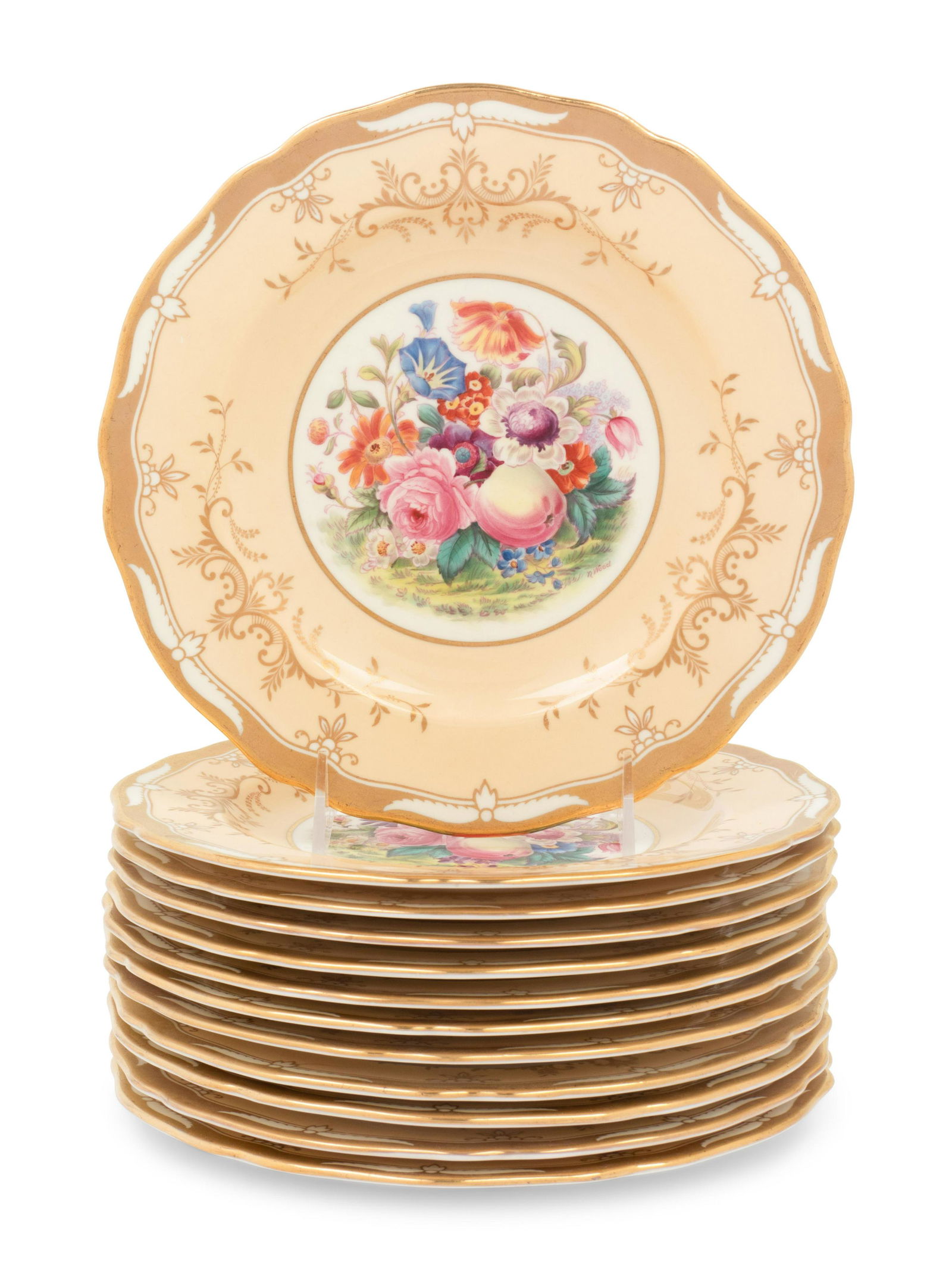 A Set of Twelve Spode Hand Painted Parcel Gilt Dinner (1 of 3)