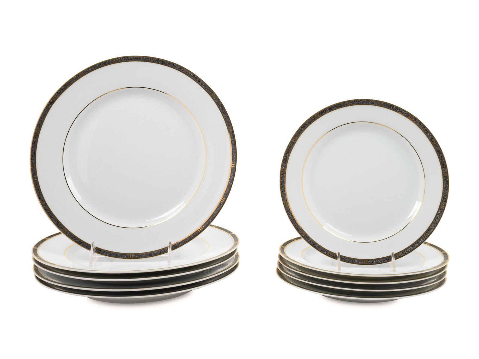 A Collection of Bernardaud Limoges Antinea Anthracite: A Collection of Bernardaud Limoges Antinea Anthracite Porcelain Plates 20th Century comprising twelve dinner plates and eleven salad plates; 23 items total. Diameter of dinner plates 10 1/4 inches. Pr