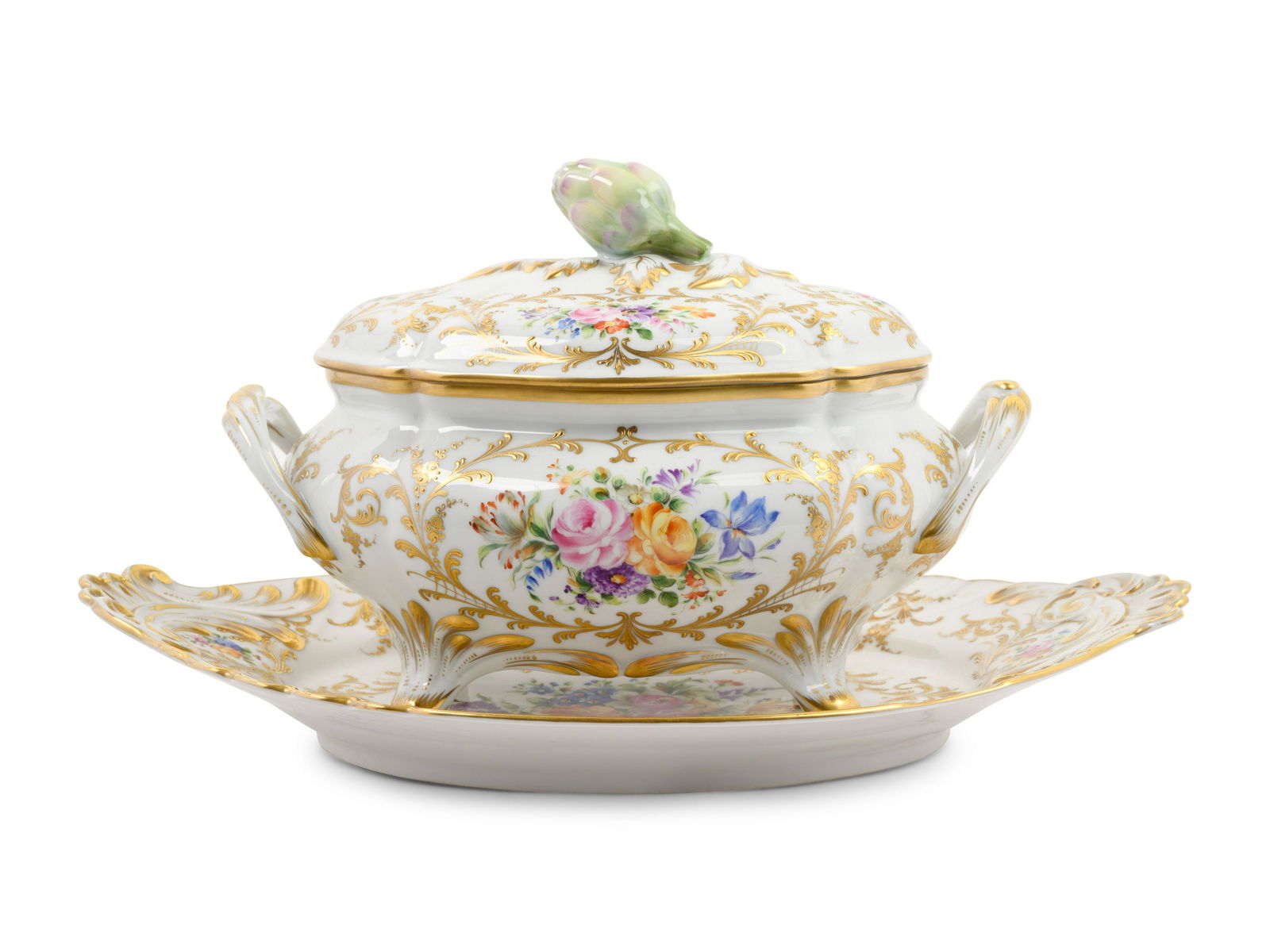 A French Parcel Gilt and Hand Painted Porcelain Tureen (1 of 4)
