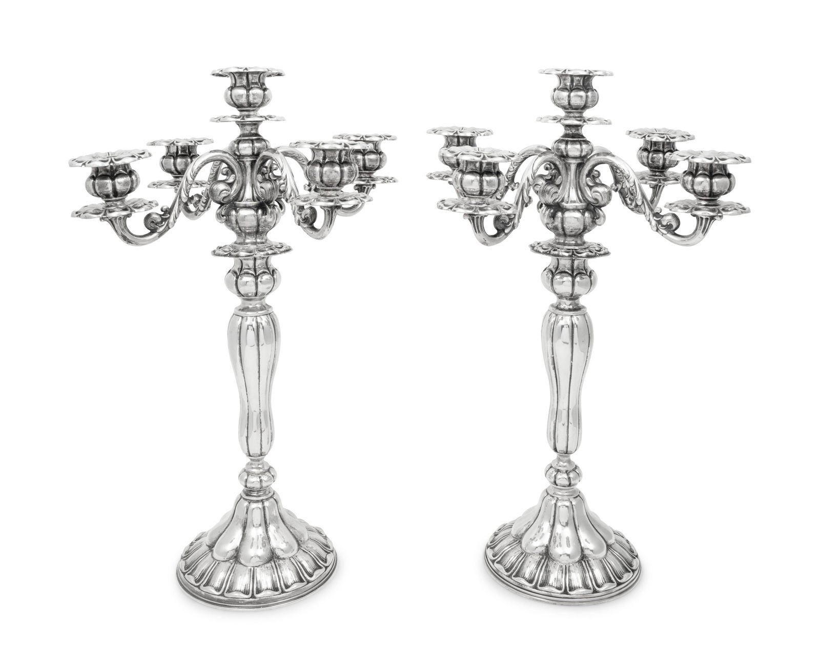 A Pair of Continental Silver Five-Light Candelabra (1 of 2)