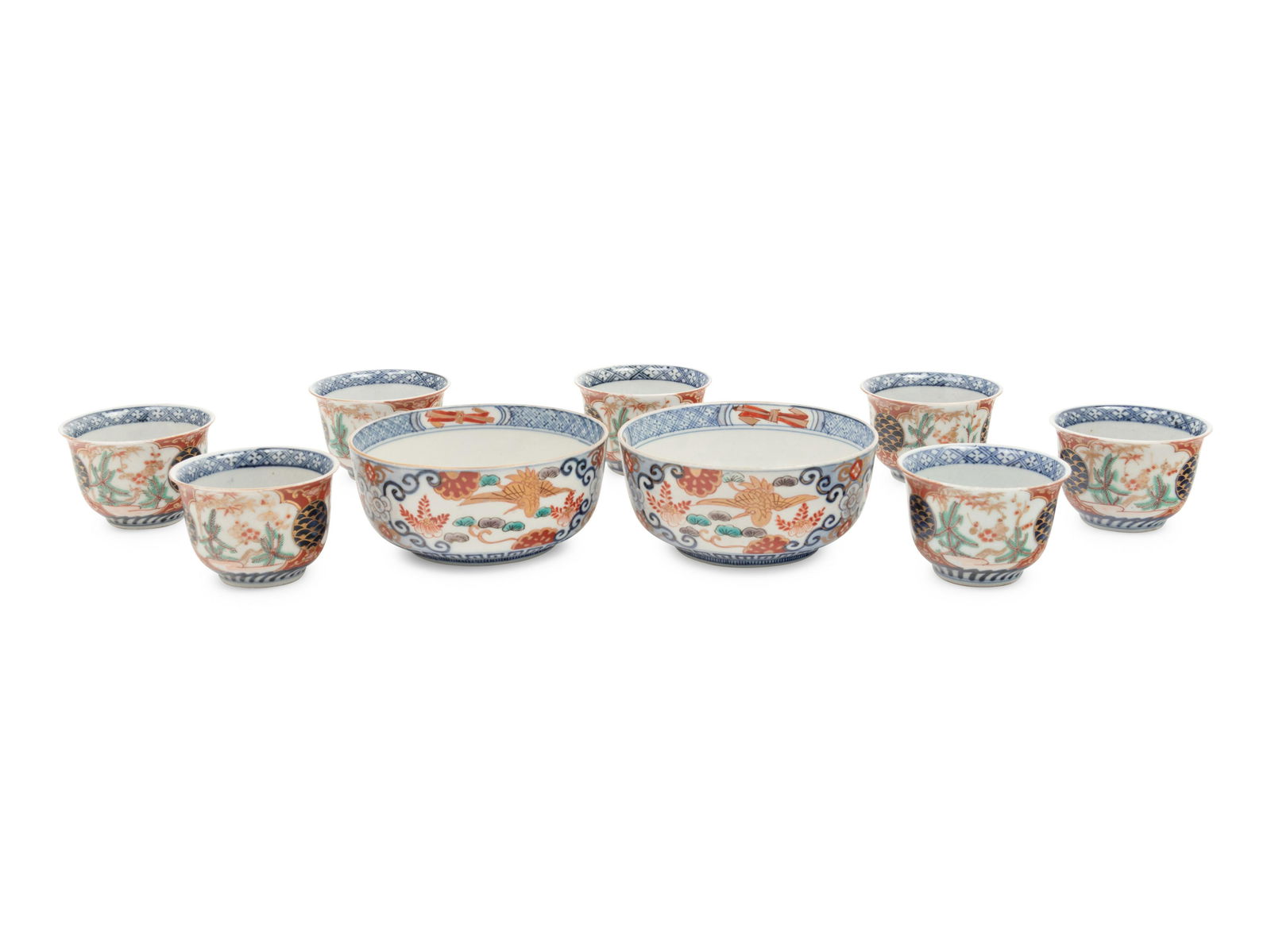 A Set of Nine Imari Palette Porcelain Teacups (1 of 1)